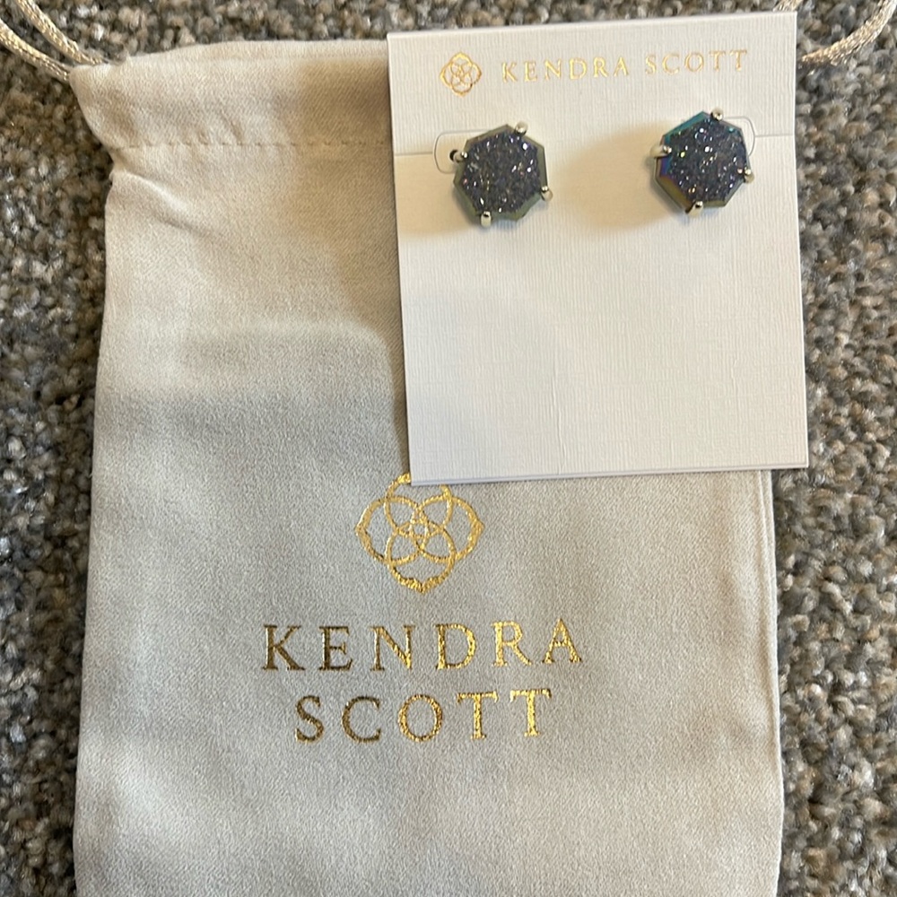 Ryan Stud Gold Earrings with Slate Drusy